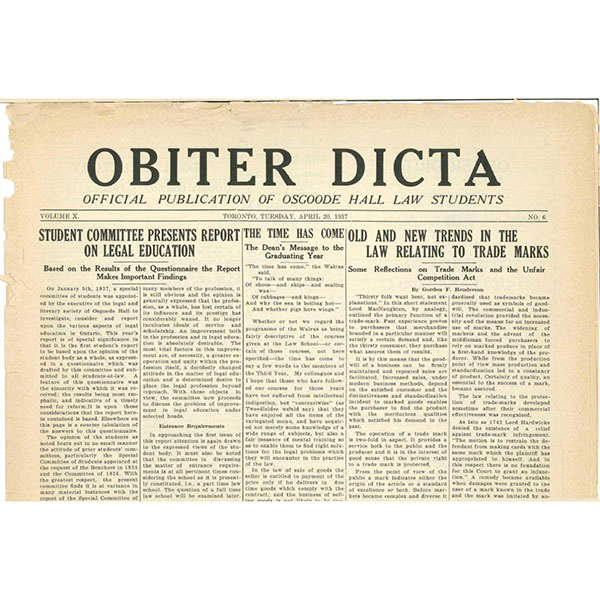 The first issue of the Osgoode student newspaper Obiter Dicta.
