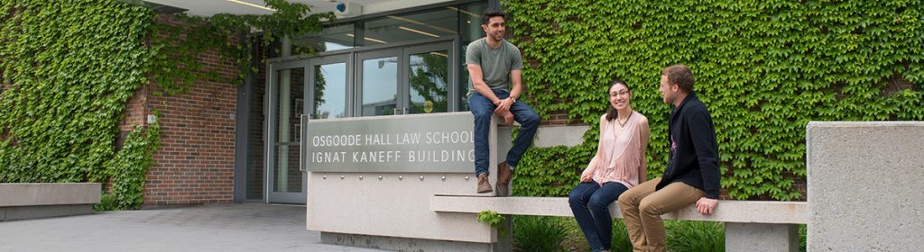 A group of students in front of Osgoode Hall Law School Ignat Kaneff Building
