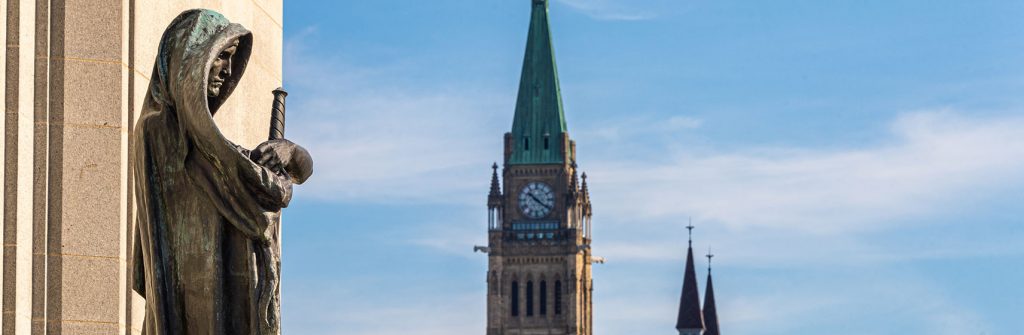 A statue outside of the Canadian Parliament buildings.