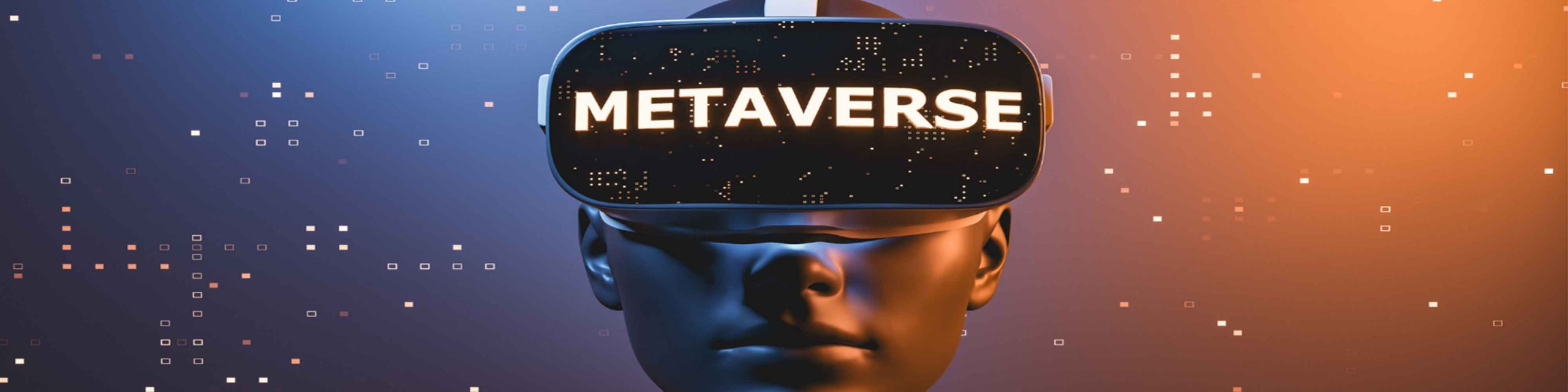 Person wearing an VI visor with Metaverse written on it