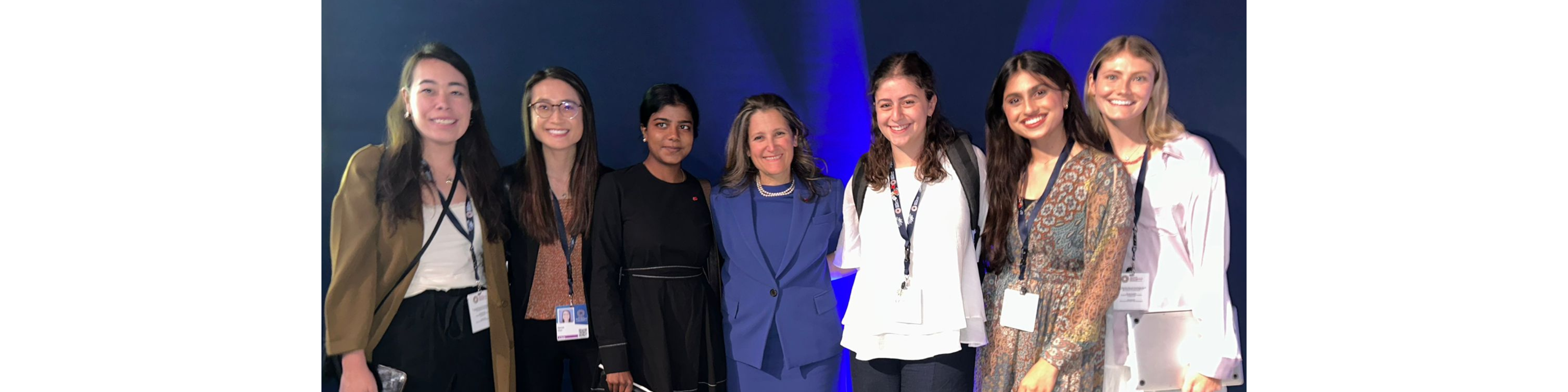 Group photo of Angela Bain '21 (far right) with Finance Minister and Deputy Prime Minister Chrystia Freeland and Young Diplomats of Canada participants.