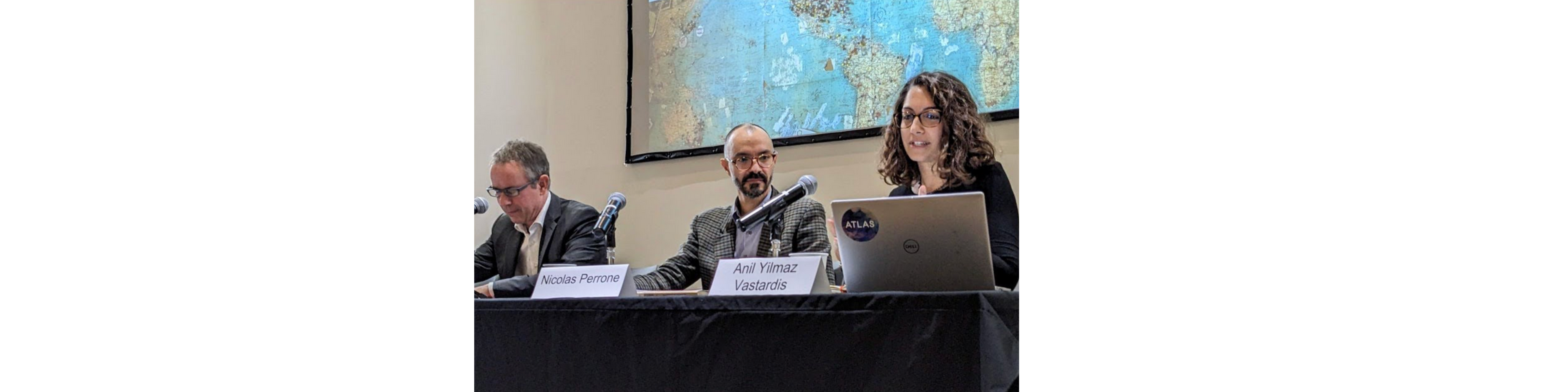 Law professors (L-R) Markus Krajewski from Germany, Nicolas Perrone from Uruguay and Anil Yilmaz Vastardis from the U.K. participating in a panel discussion at the Oct. 27 Nathanson Centre conference on corporate sustainability.