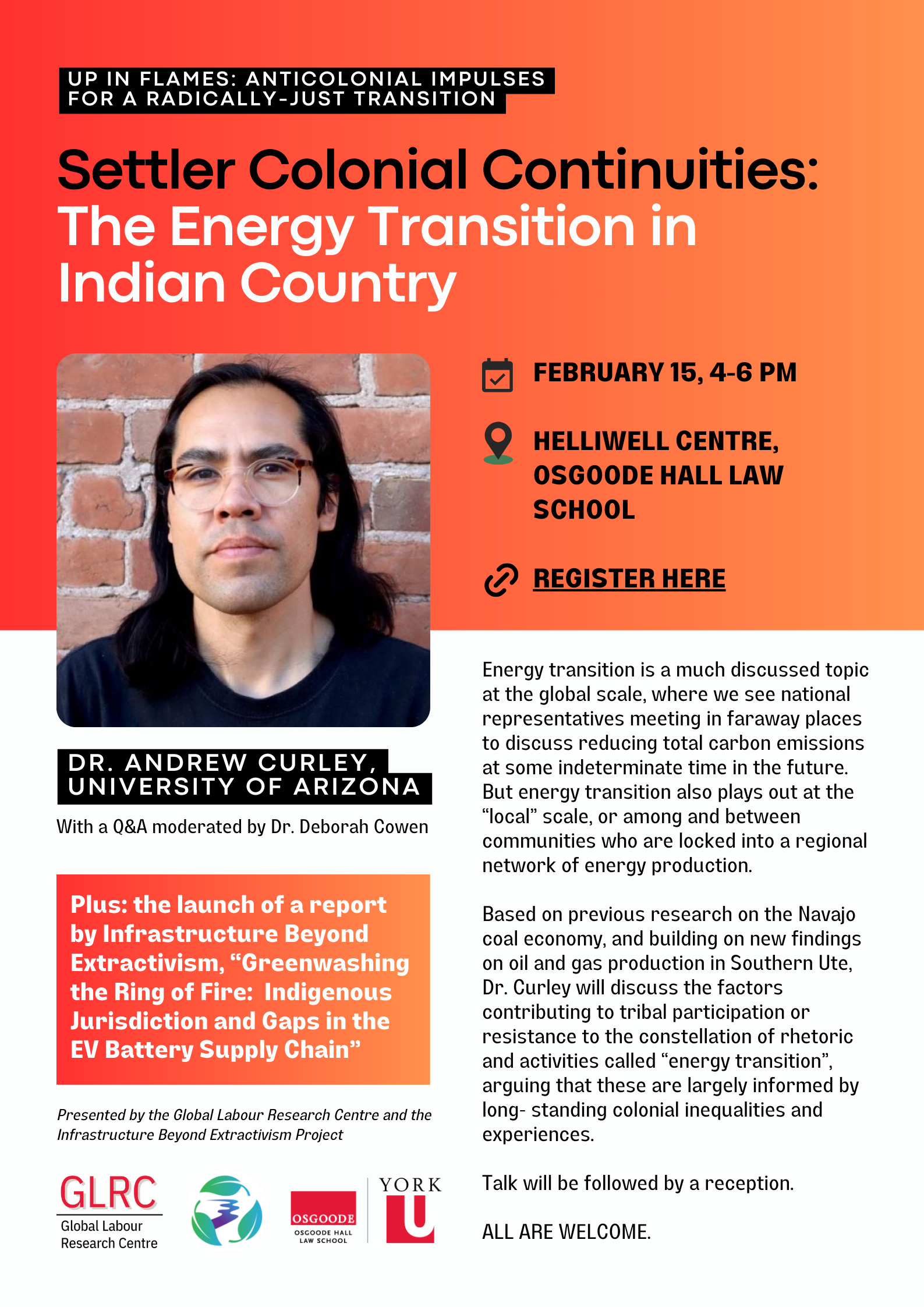 Settler Colonial Continuities: The Energy Transition in Indian Country, with Dr. Andrew Curley, Feb.15
